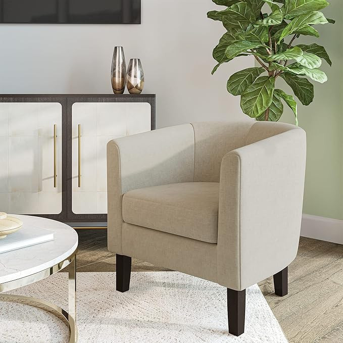 BELLEZE Living Room Chair, Linen Round Accent Barrel Chair, Club Tub Sofa Chair for Bedroom, Corn... | Amazon (US)