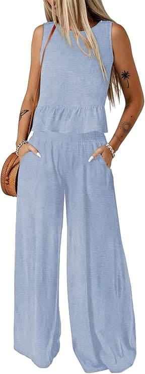 Dokotoo Pants Sets Women 2 Piece Outfits Sleeveless Round Neck Tank Tops Matching Sets for Women ... | Amazon (US)