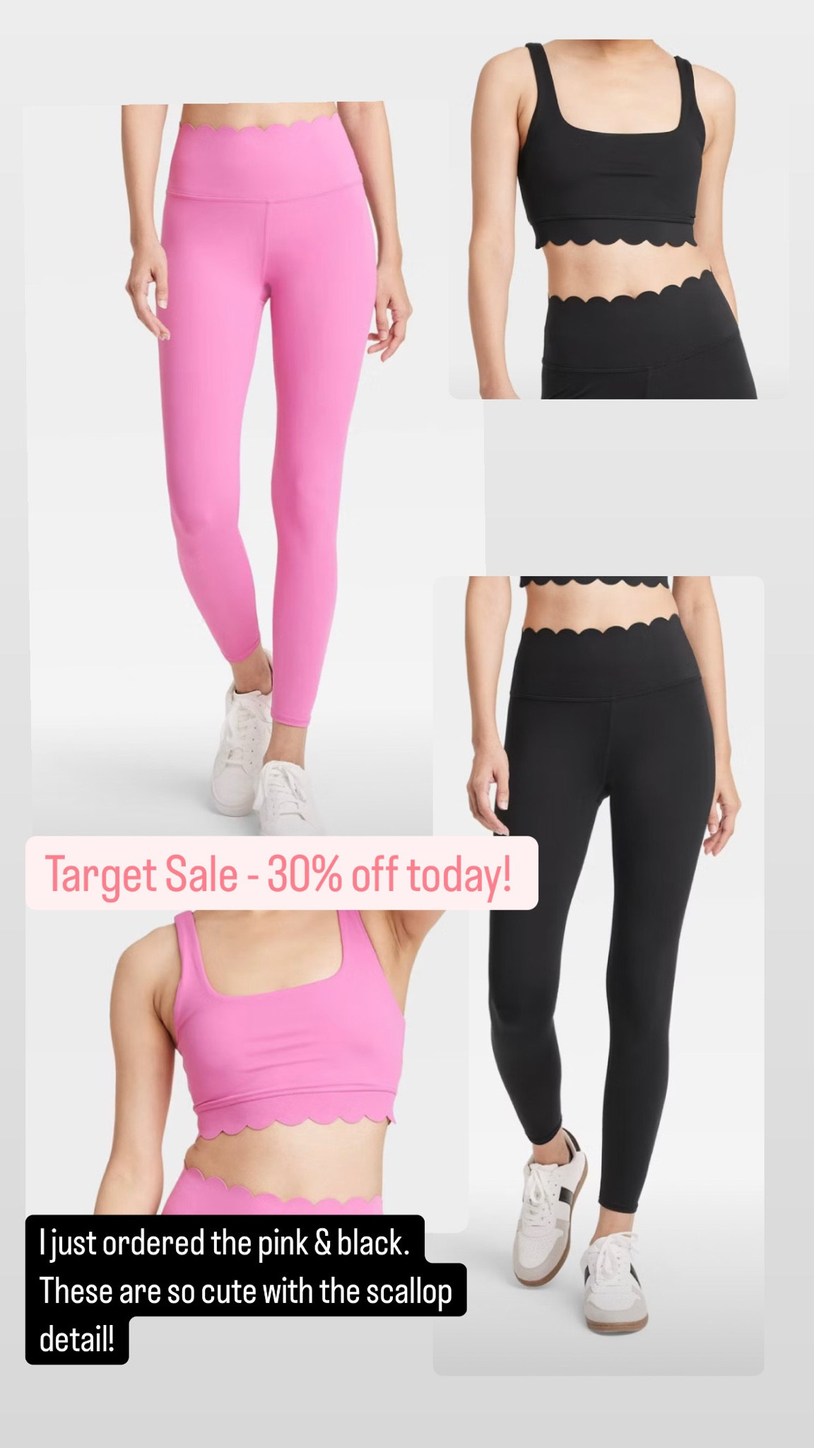 Target Sale- 30% off today! I just ordered the pink and black, love the scallop details on this work out set! 

#LTKFindsUnder50 #LTKSaleAlert #LTKStyleTip