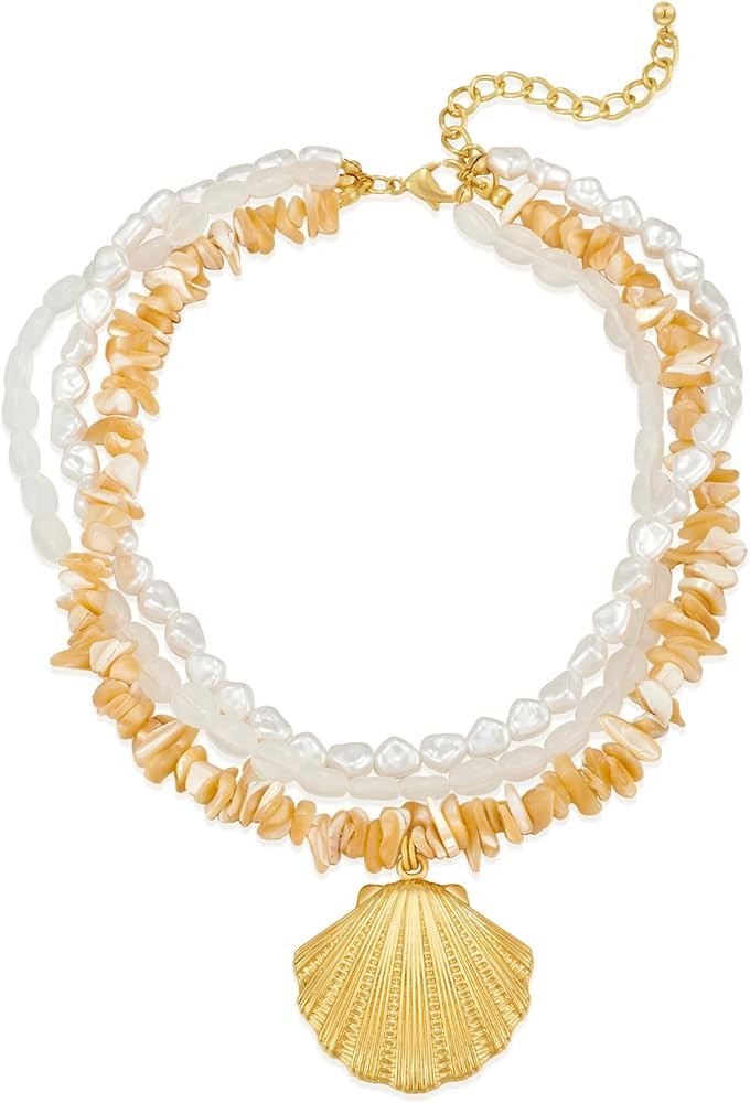 Boho Shell Necklaces for Women White Puka Chip Shell Necklaces Summer Bead Necklace Ocean Necklac... | Amazon (US)