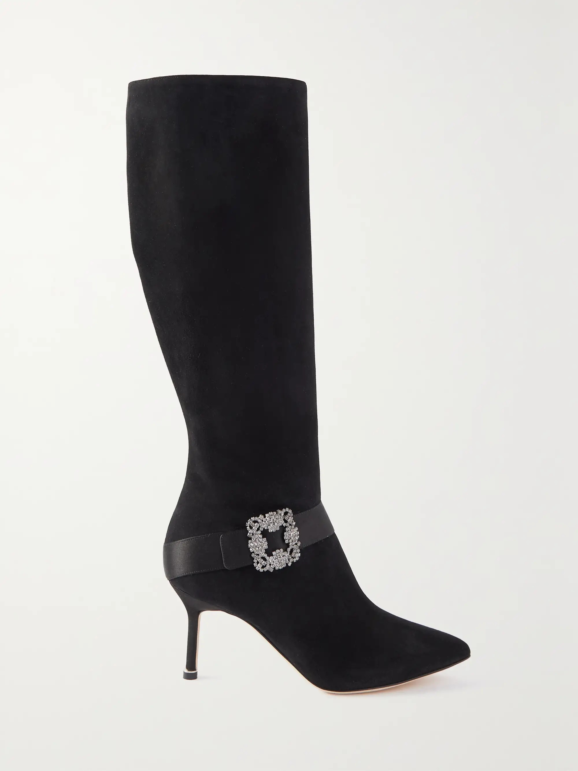 Pliniahi 70 embellished satin-trimmed suede knee boots | NET-A-PORTER (US)