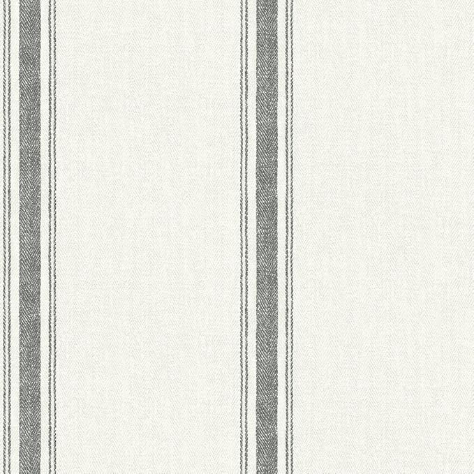Chesapeake 3115-12461 Linette Fabric Stripe Wallpaper, Black | Amazon (US)