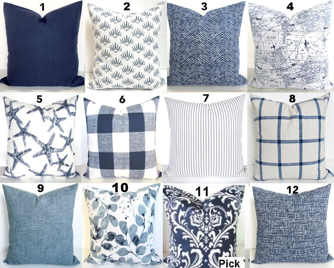 BLUE THROW Pillows Navy Blue Throw Pillows Blue Pillow Covers Dark Blue Decorative Throw Pillow C... | Etsy (US)