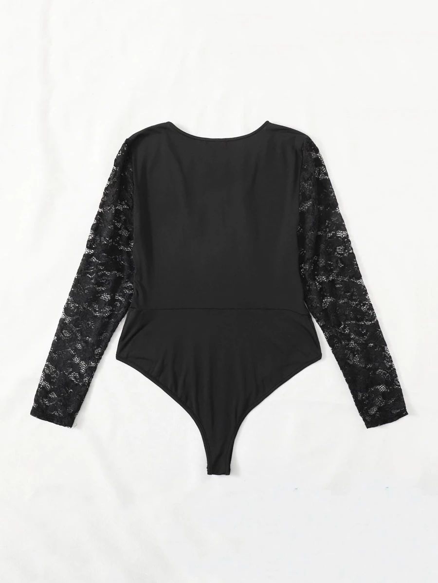Plus Surplice Front Lace Sleeve Bodysuit | SHEIN