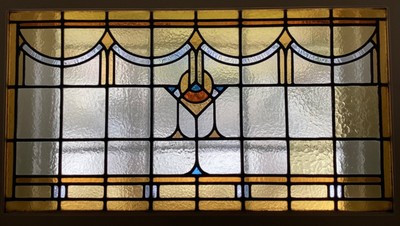 Antique Arts & Crafts Prairie School Art Deco Leaded Stained Glass Window 37x22 | eBay US