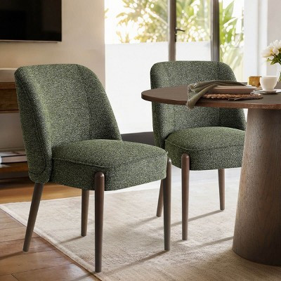 Set of 2 Green Upholstered Dining Chairs with Curved Back, Modern Kitchen Seating with Solid Wood Legs for Small Dining Spaces-Panipeachy | Target