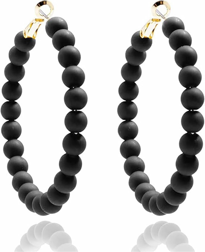 Beaded Hoop Earrings Bohemian Elegant Colorful Large Round Circle Chic Geometric Matte Acrylic Be... | Amazon (CA)