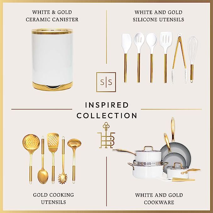 STYLED SETTINGS x THE BROADMOOR HOUSE White and Gold Kitchen Accessories - 28PC Includes White Po... | Amazon (US)