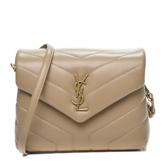 SAINT LAURENT Calfskin Y Quilted Monogram Toy Loulou Crossbody Bag Latte | Fashionphile