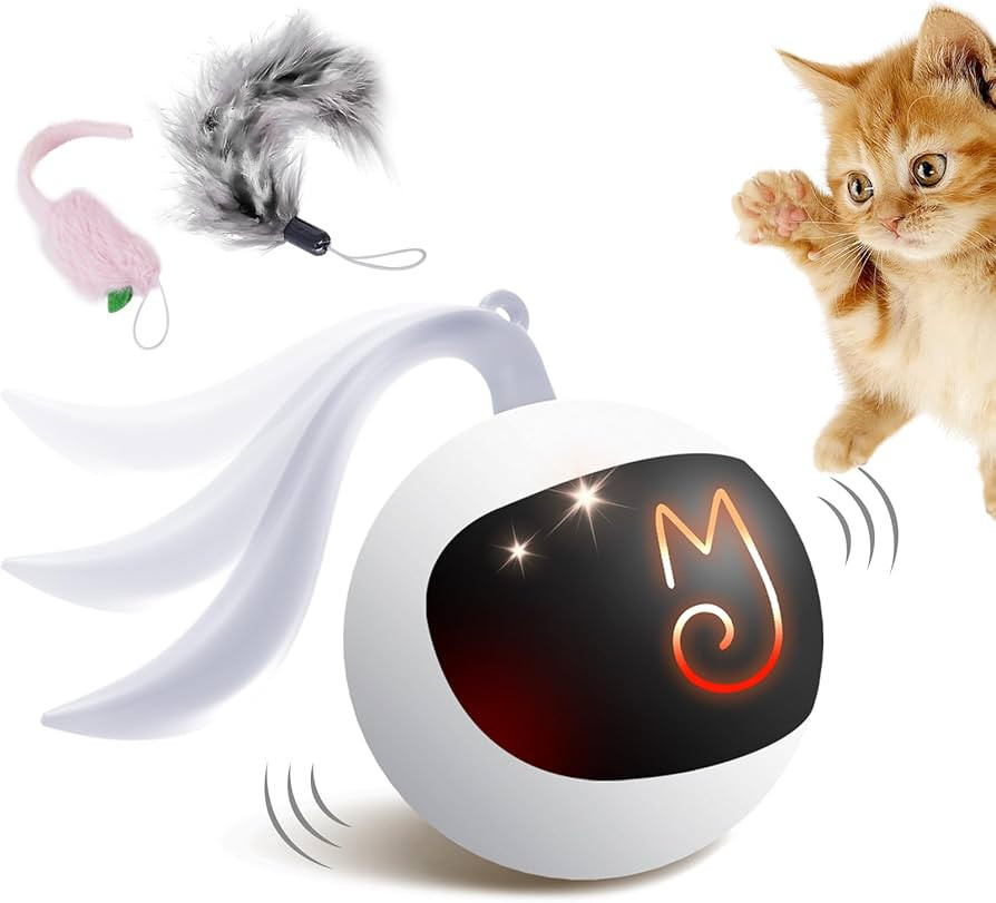 Migipaws Interactive Cat Ball Toy Set, Fun Tracker, Automatic Rolling Chase Ball with Fluffy Tail... | Amazon (US)