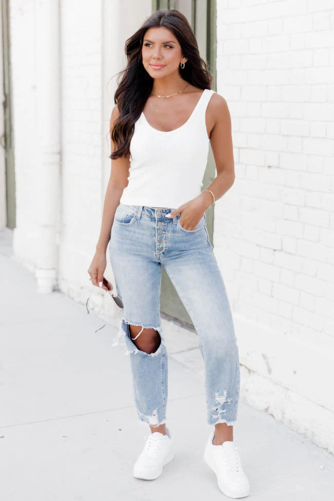 When You're Around Ivory Ribbed Knit V-Neck Brami | Pink Lily