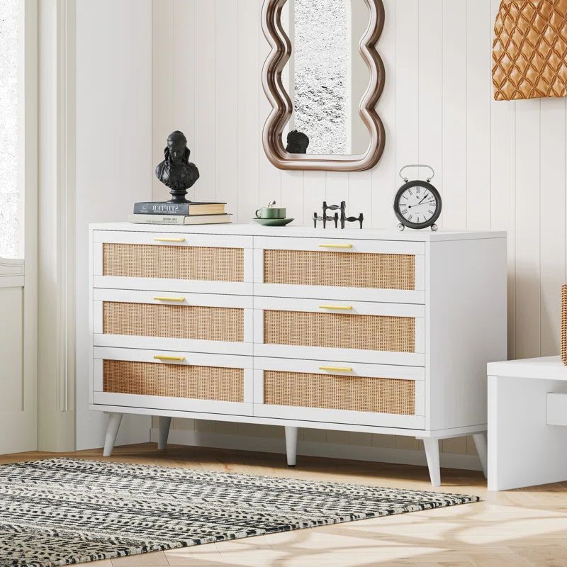 Jakoby Rattan 6 Drawer Double Dresser for Bedroom, Chest of Dressers | Wayfair North America