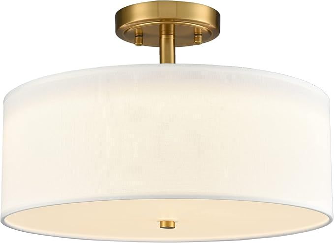 TEENYO Dimmable Gold Semi Flush Mount Ceiling Light with Drum Shade Ceiling Light Fixture 30W 300... | Amazon (US)