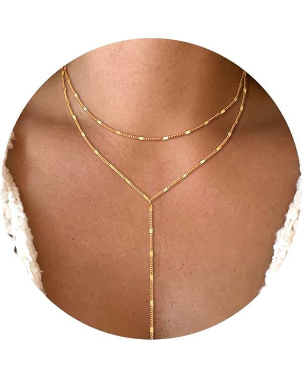 Foxgirl Lariat Gold Necklace for Women, Dainty Long Necklace 14k Gold Plated/Silver Y-Shaped Pend... | Amazon (US)