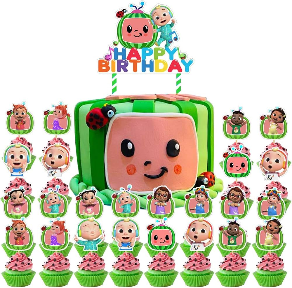 Glashriy Cartoon Melon Cake Topper Cupcake Toppers for Birthday Party Supplies Decorations | Amazon (US)