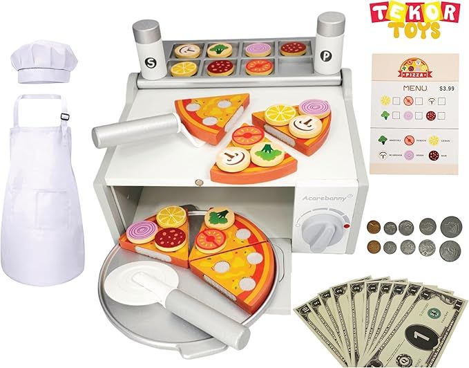 TEKOR Toys Children Toy Pizza Oven Set - Pizza Oven - Pizza Cutter - 6 Slices - 18 toppings. Your... | Amazon (US)