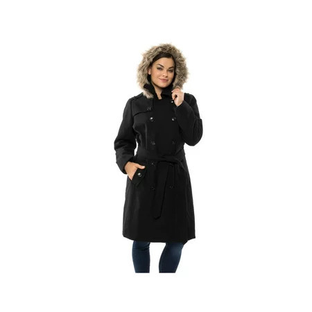Alpine Swiss Womens Parka Trench Pea Coat Belt Jacket Faux Fur Hood Reg & Plus Sizes | Walmart (US)