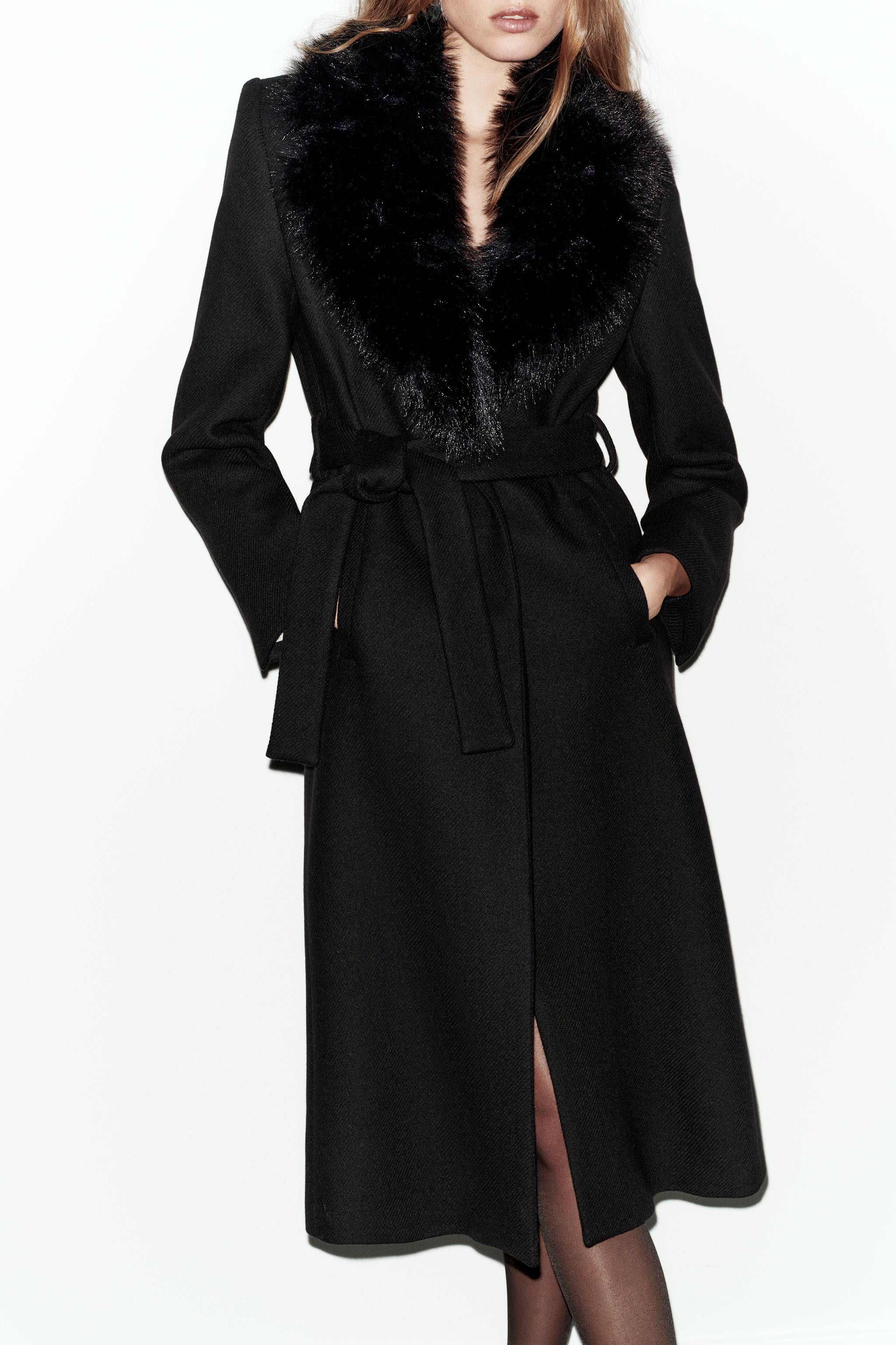 WOOL COAT WITH FAUX FUR LAPEL AND BELT | Zara US
