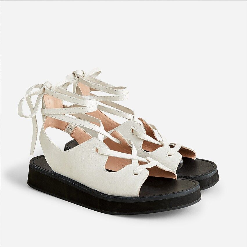 Lace-up mini wedge sandals in suede | J.Crew US