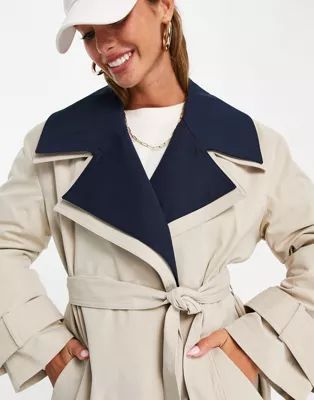 ASOS DESIGN double layer trench coat in navy | ASOS (Global)