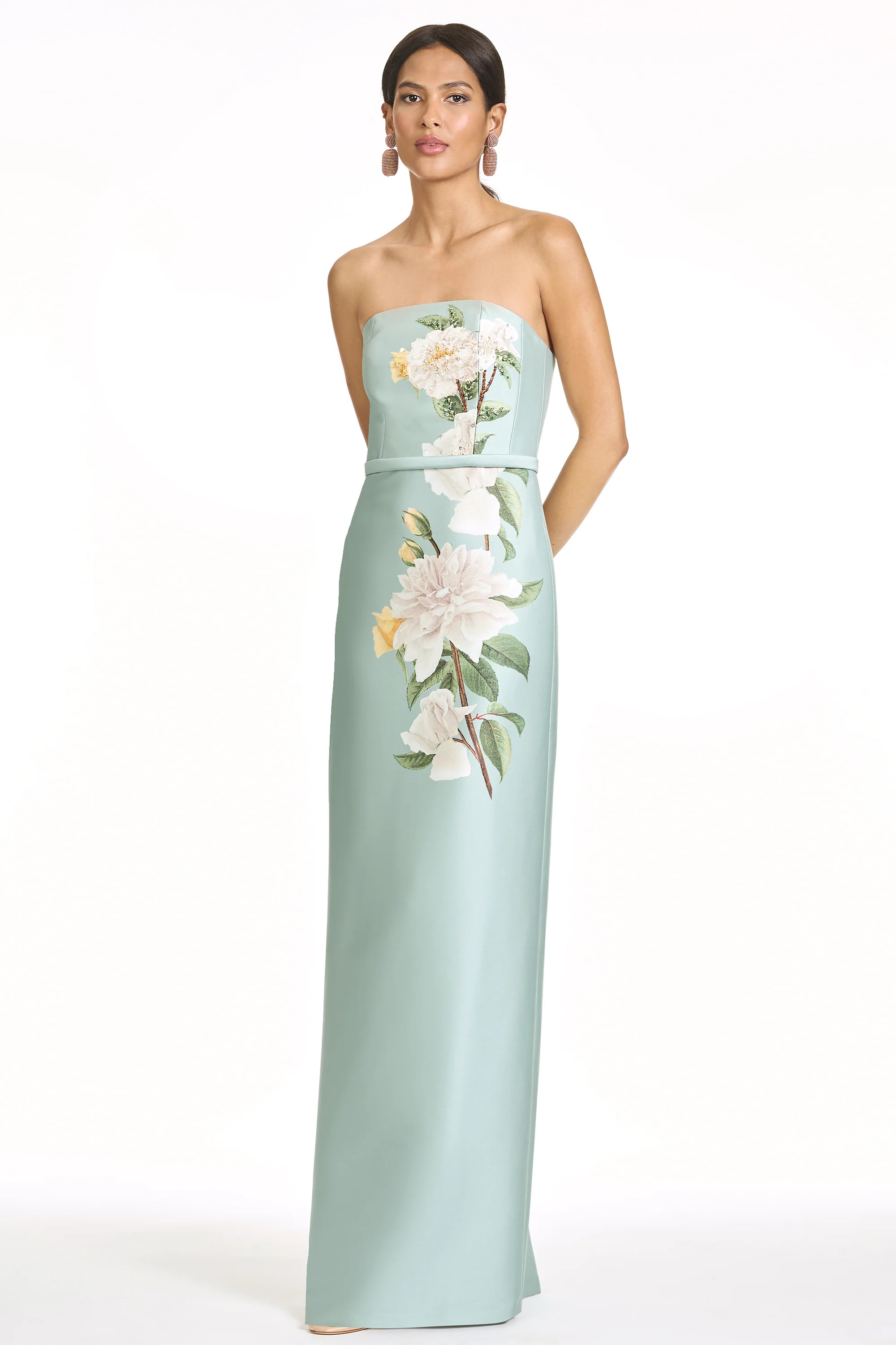EMBELLISHED SOPHIA GOWN - CELADON FLORAL | Sachin and Babi