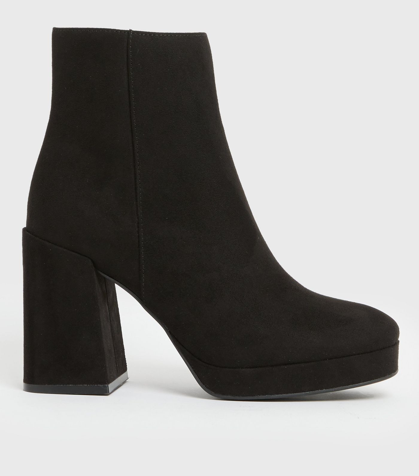Black Suedette Square Toe Block Heel Platform Ankle Boots | New Look | New Look (UK)
