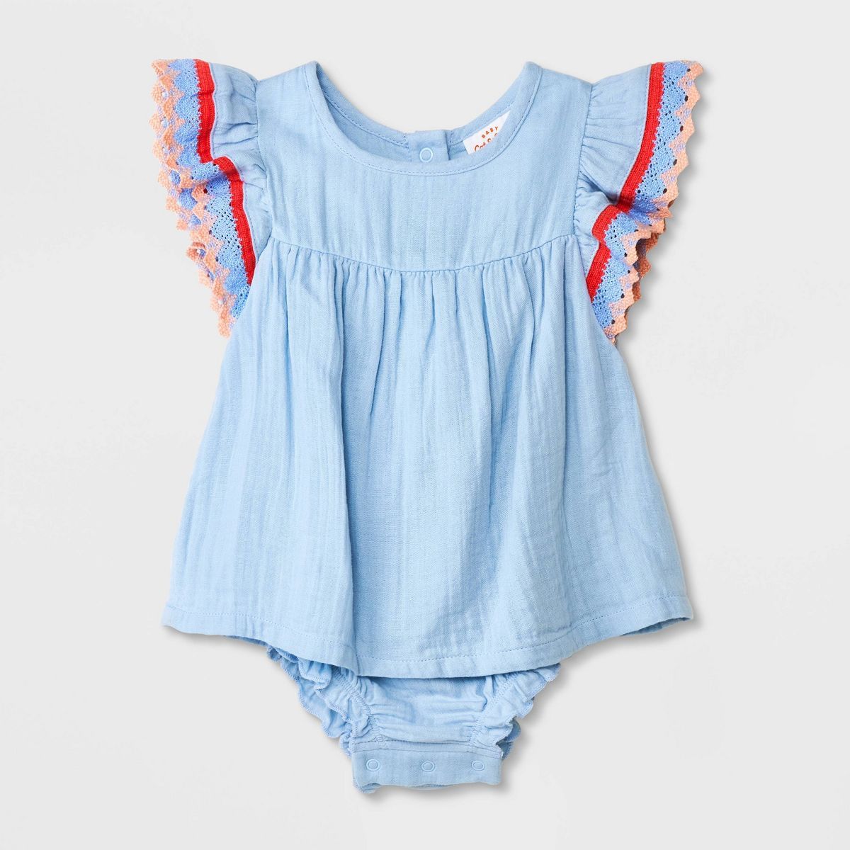 Baby Girls' Ruffle Sleeve Sunsuit - Cat & Jack™ Blue 6-9M | Target