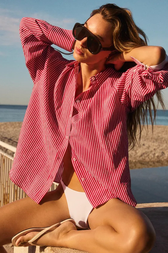 CONTRAST CUFF STRIPED SHIRT | Zara US
