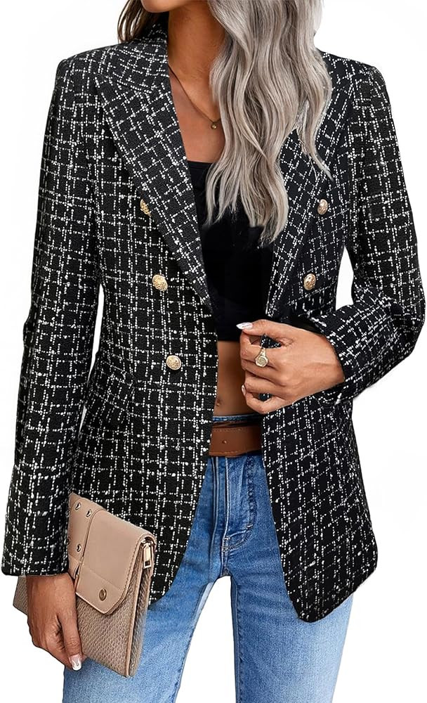 Mina Self 2026 Winter Women's Tweed Wool Blazer Jacket - Plaid Warm Fully Lined Fashion Business ... | Amazon (US)