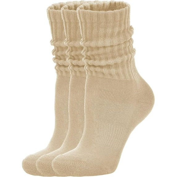Women's Scrunch Crew Socks Retro 3-Pack Solid Cotton Boot Calf Socks Chunky Ribbed Cozy Slouchy S... | Walmart (US)