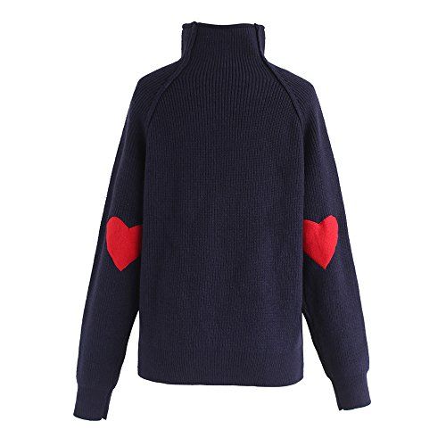 Chicwish Women's Comfy Casual Long Sleeve Heart Shape Patched Navy Knit Top Pullover Sweater | Amazon (US)