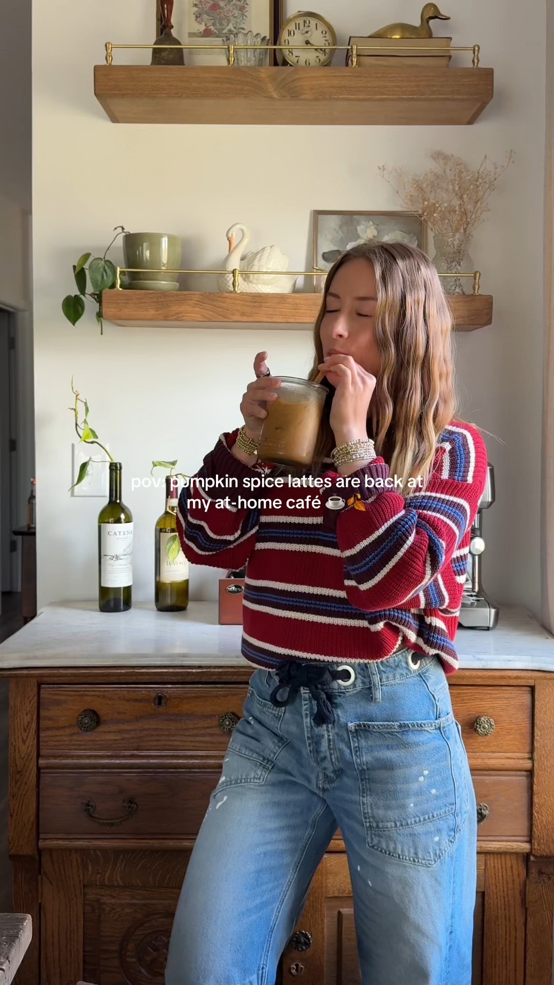 9/2/25 At-home café vibes ☕️🍂 Linking my full coffee setup — our Breville Barista Touch espresso machine + all the little at-home coffee details I use daily. Also linking today’s cozy fall outfit: my Damson Madder striped polo sweater + Free People barrel jeans 🤍✨

#LTKHome #LTKShoeCrush #LTKStyleTip