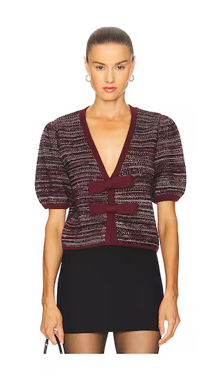 Elaine Marled Bow Cardigan in Oxblood Multi | Revolve Clothing (Global)