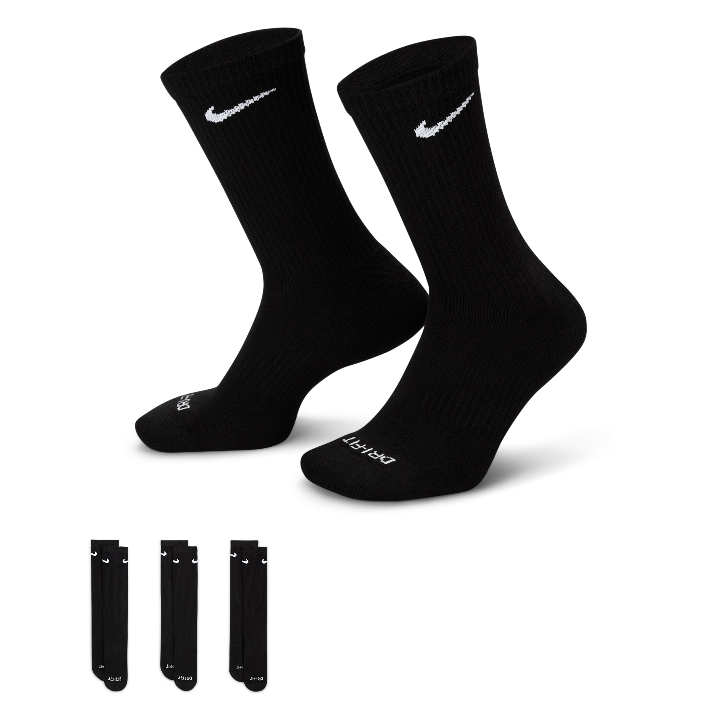 Nike Unisex Everyday Plus Cushioned Training Crew Socks (3 Pairs) in Black | SX6888-010 | Nike (US)