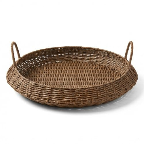 Reallnaive 22 Inch Oversized Round Woven Basket Artificial Rattan Effect Christmas Serving Tray Decorative Basket for Fruit, Bread, Multipurpose Kitchen Holder, Home Organization | Amazon (US)