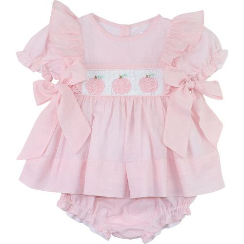 Pink Swiss Dot Smocked Pumpkin Diaper Set - Shipping Early October | Cecil and Lou