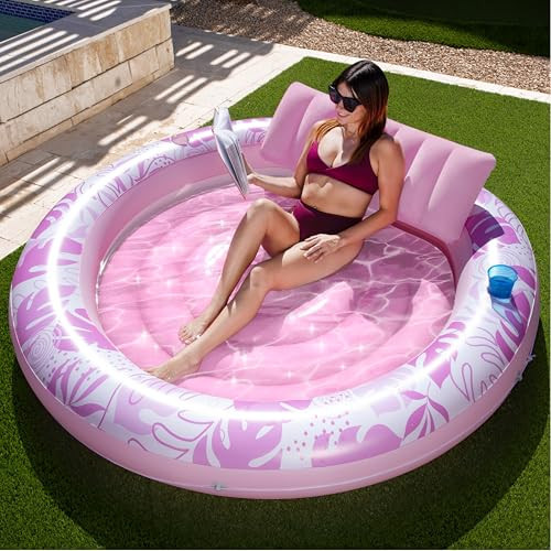 SLOOSH Inflatable Tanning Pool Lounger Float,72" x 65" Pool Floats Adult with Pillow,Luxury Fabric Large Suntan Tub Raft Floatie,Sunbathing Bed Lounge for Water Blow Up Kids Ball Pit Party Gifts,Pink | Amazon (US)