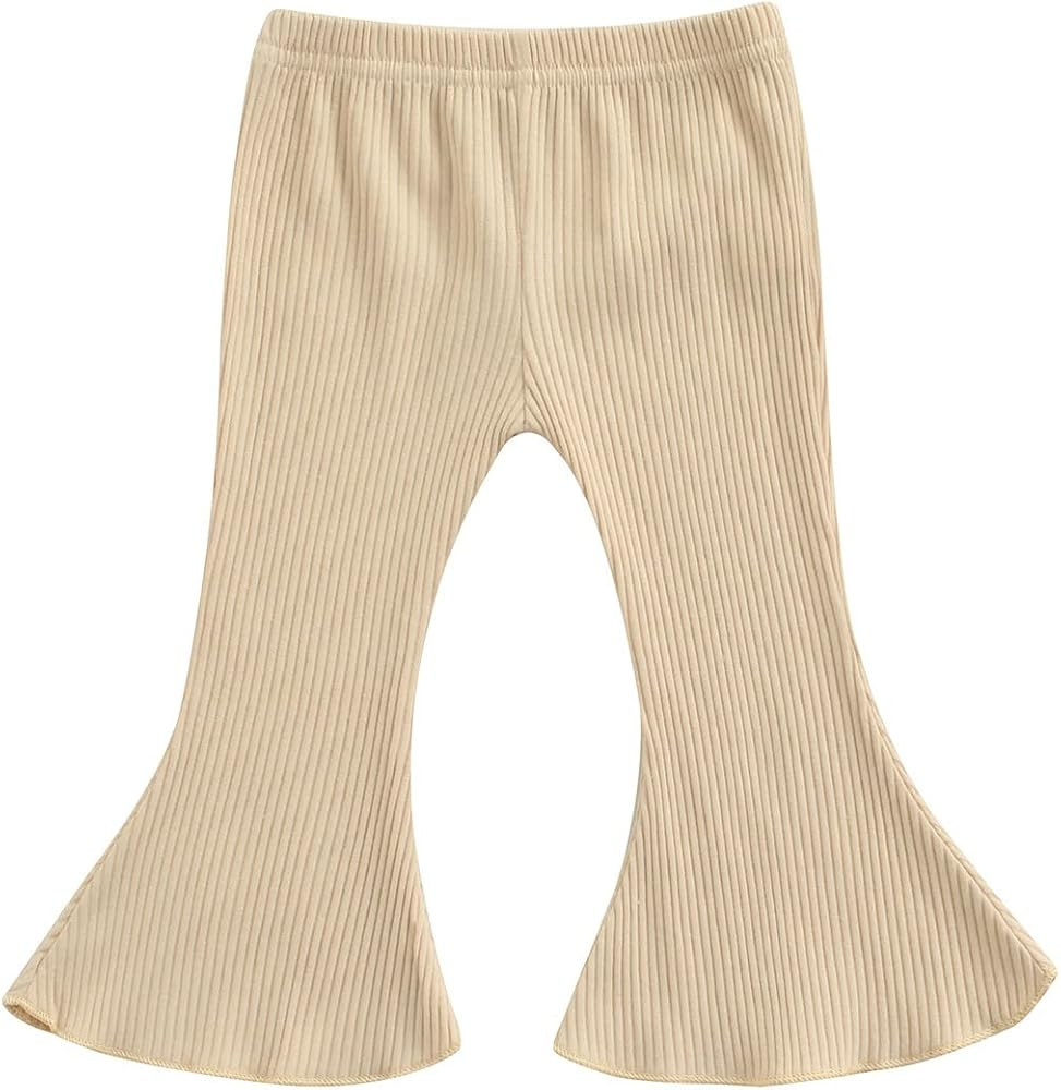 Rarjuiey Infant Kids Baby Girl Ribbed Ruffle Bell Bottom Flare Pants Solid Color Casual Elastic Wais | Amazon (US)