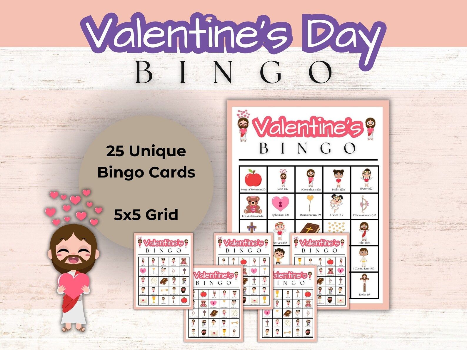 Printable Valentine's Day Bingo Bingo Cards Religious Christian Bible Bingo Printable Bingo Sunda... | Etsy (US)