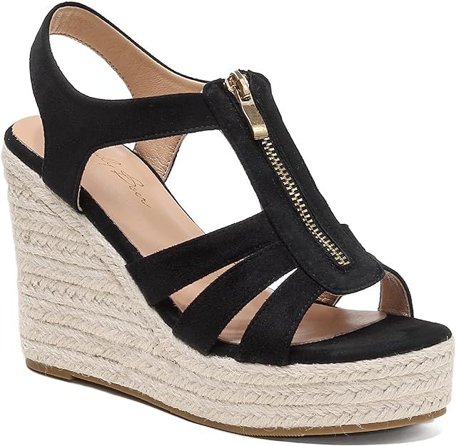 Womens Front Zipper Espadrille Wedge Sandals, High Heel Platform Sandals Open Toe Slingback, Comf... | Amazon (US)