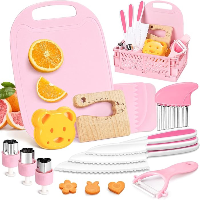 Suhctuptx Toddler Knife Set, Kids Knife Set for Real Cooking, Kid Safe Knives with Cutting Board ... | Amazon (US)
