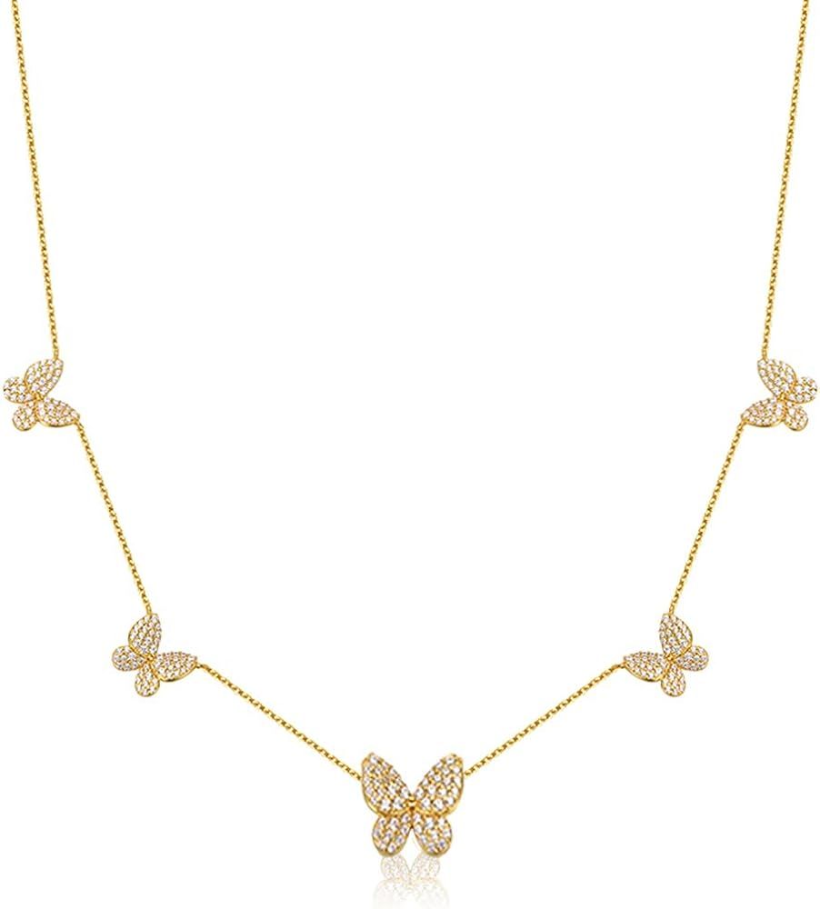 SUNXN Butterfly Necklace Dainty Charm Choker Pendant Necklace for Women Girls Jewelry Birthday Gi... | Amazon (US)