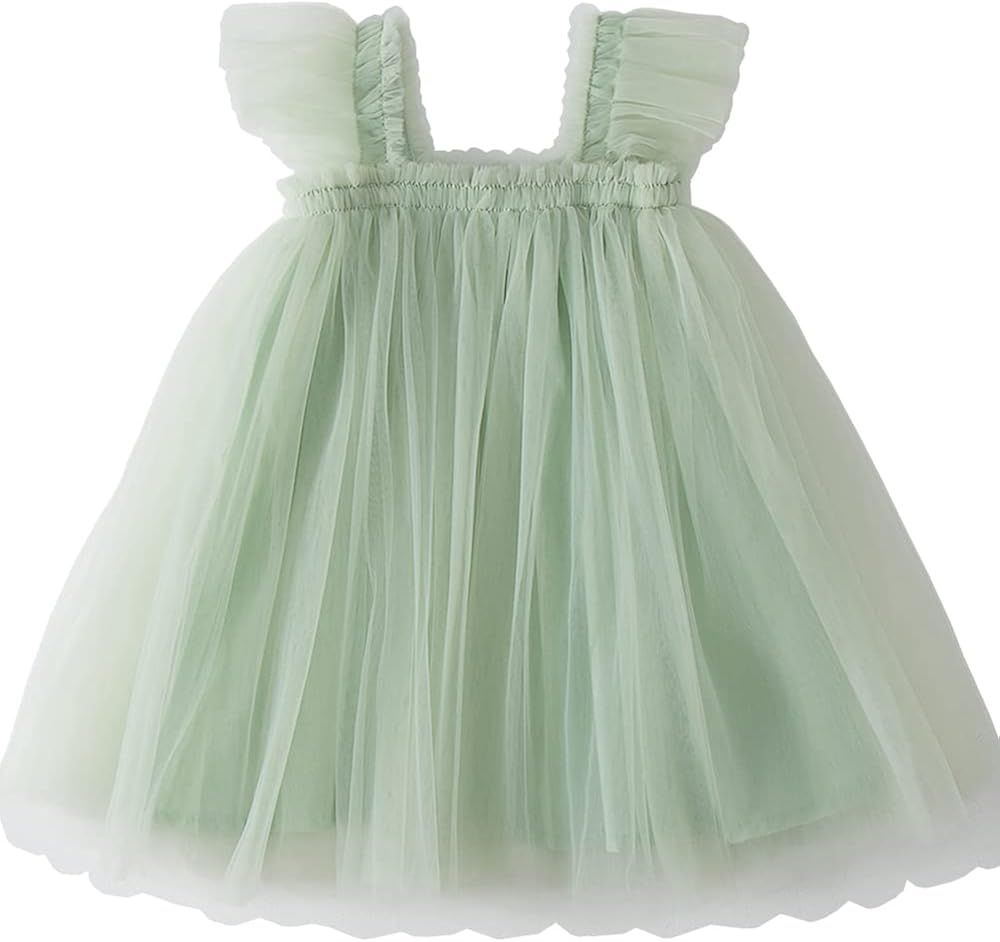 Baby Girls Layered Fly Sleeve Tutu Dress Casual Party Tulle Tunic Dresses 9M-3T | Amazon (US)