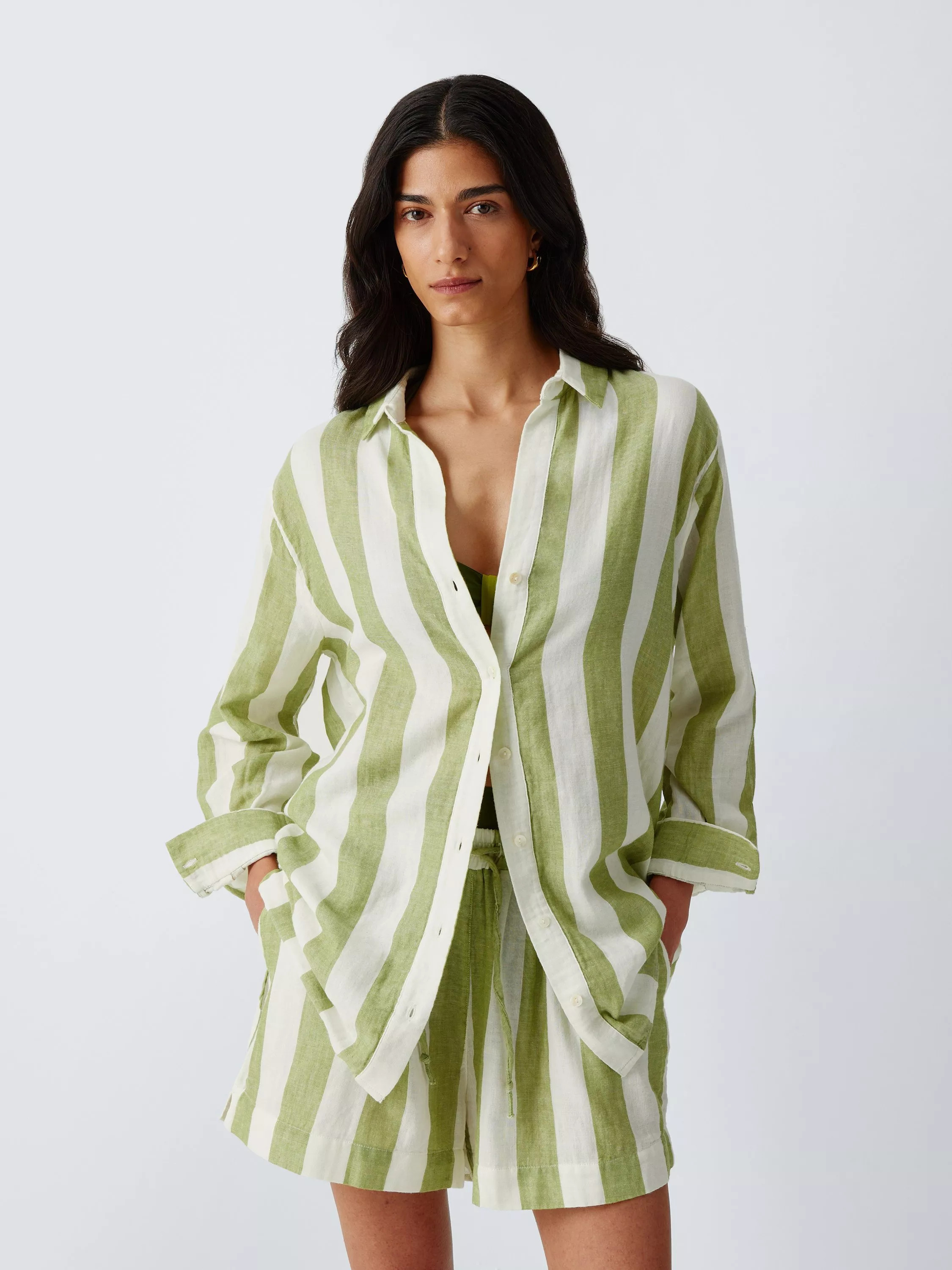 Cotton Stripe Beach Shirt, Green | John Lewis (UK)