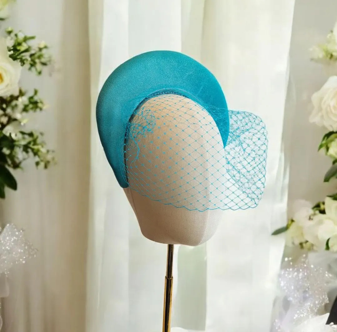 Turquoise Blue Extra Tall Padded Headband with Blusher Veil – Wedding Hat Headpiece | Etsy (US)