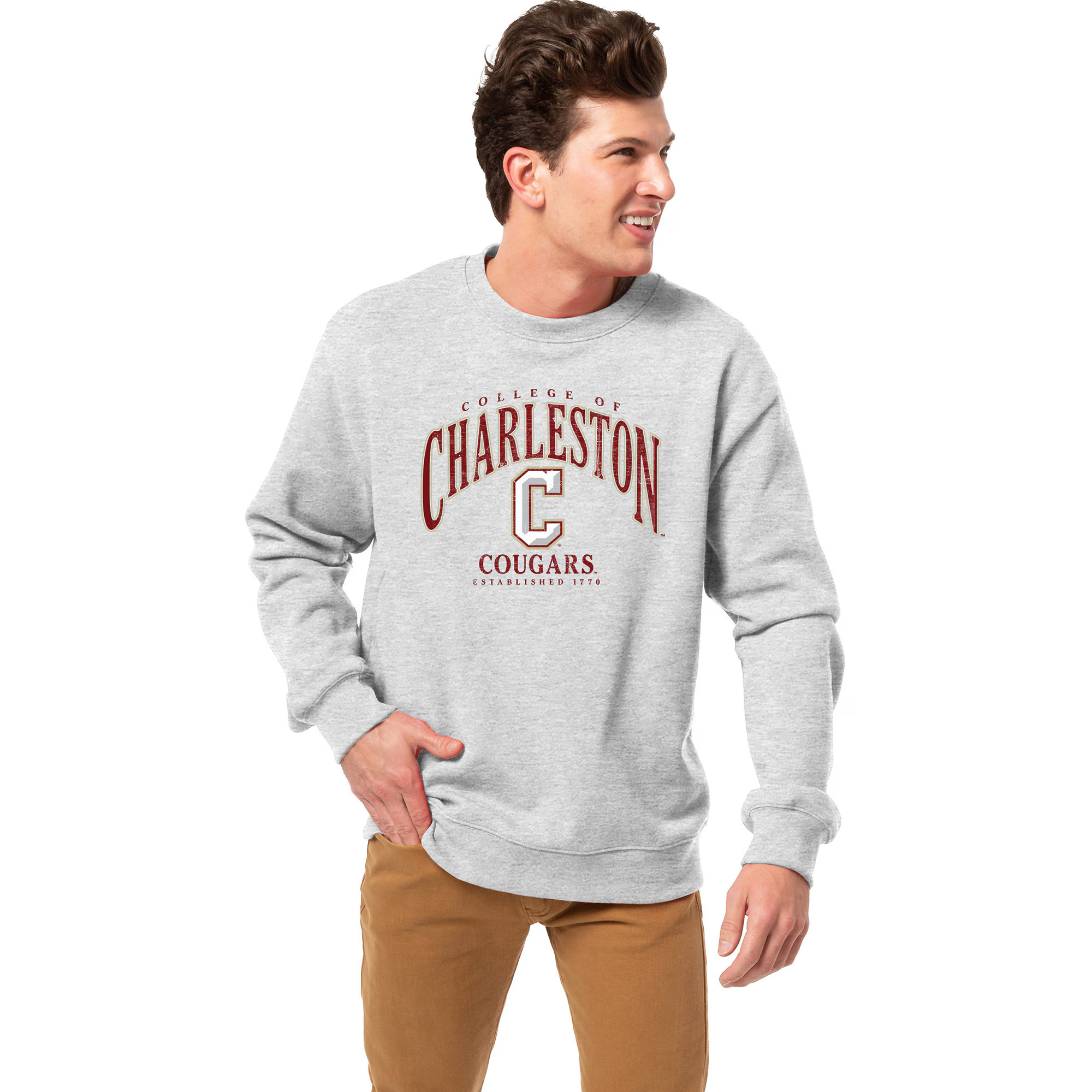 Charleston Cougars League Collegiate Wear Essentials 2.0 Fleece Pullover Sweatshirt - Heather Gra... | Fanatics