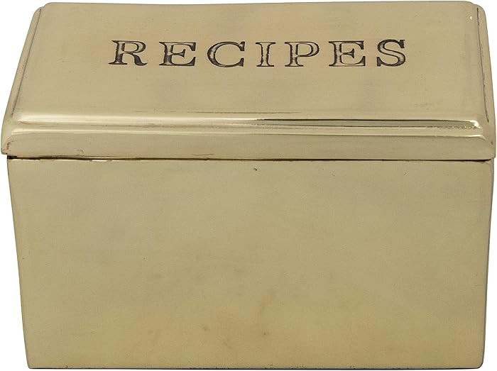 Creative Co-Op Etched Stainless Steel Recipe Box with 36 Cards, Gold | Amazon (US)