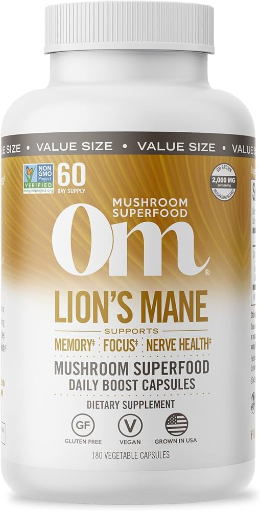 OM Mushroom Superfood Lion's Mane Mushroom Capsules Superfood Supplement, 180 Count, 60 Days, Fru... | Amazon (US)