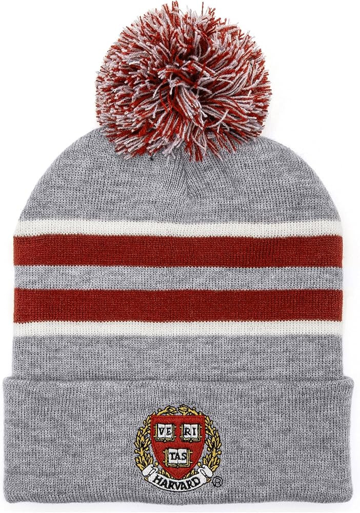 Tee Luv Harvard Veritas Shield Pom Pom Beanie - Harvard University Logo Knit Hat (Gray/Burgundy/W... | Amazon (US)