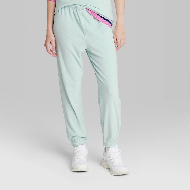 Women's Ascot + Hart Velour Graphic Joggers - Green | Target